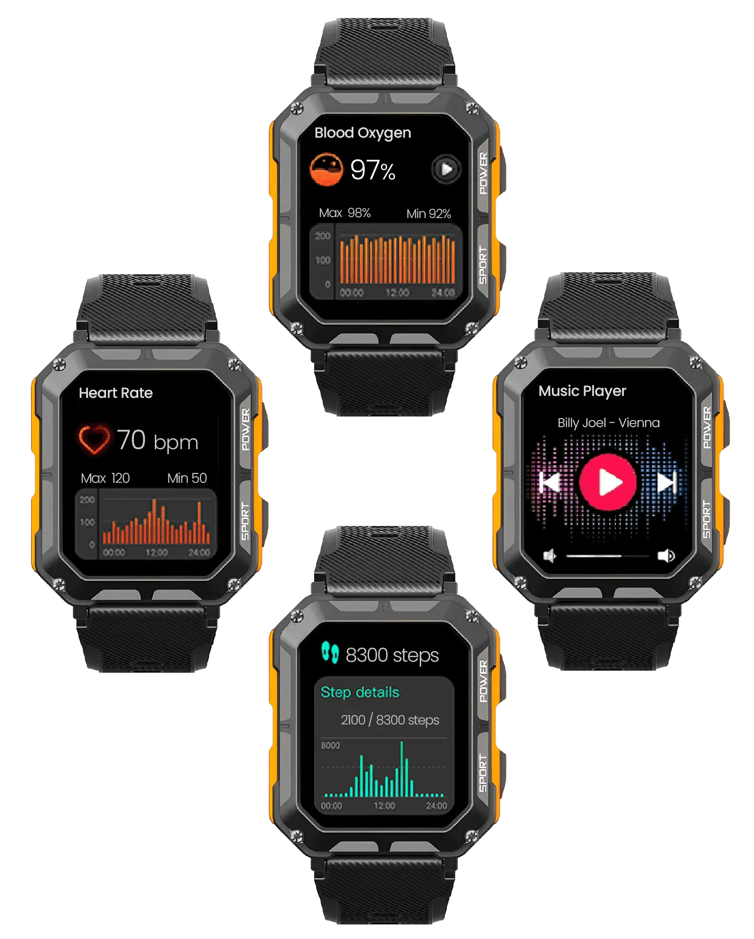 Robust Smartwatch with Heart Rate Monitor & Step Counter - EnduranceX-Black-Nora Luxe