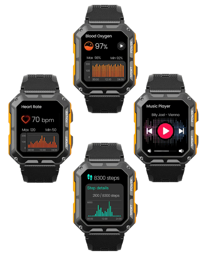 Robust Smartwatch with Heart Rate Monitor & Step Counter - EnduranceX-Black-Nora Luxe