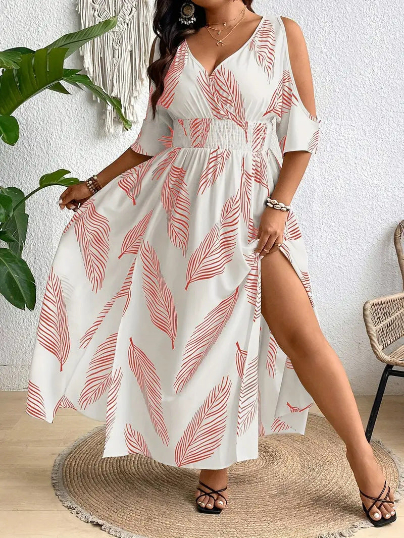 Floral V-Neck Knee Length Women's Dress - Olytrend