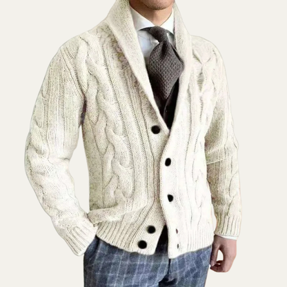 Relaxed Fit Men's Cable Knit Cardigan Sweater