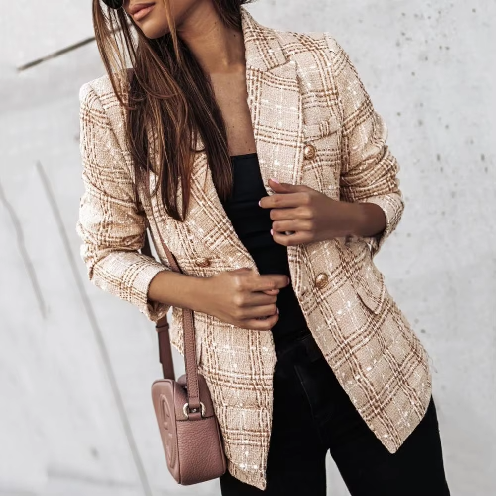 Classic Checked Wool Blazer for Women - Olytrend