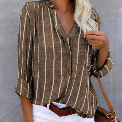Casual Striped V-Neck Women's Top - Olytrend