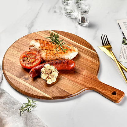 Natural Acacia Wood Round Serving Platter - Pexav