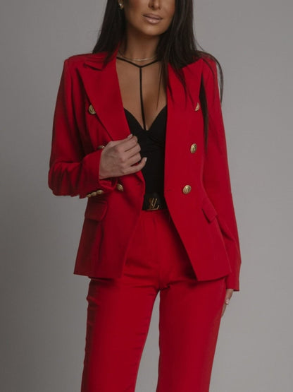 Classic Red Two Piece Blazer Suit - Olytrend