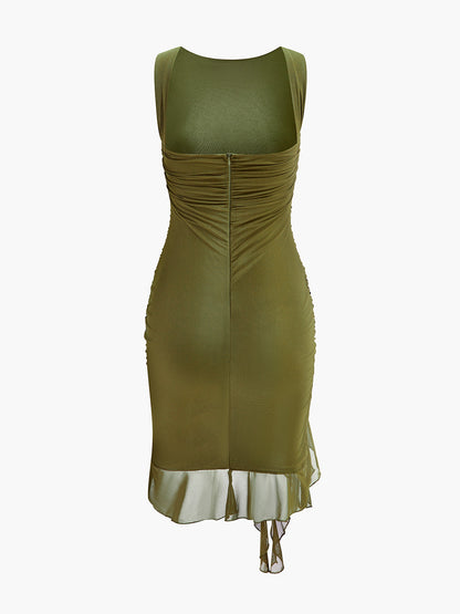 Gathered Off Shoulder Lace Trim Dress