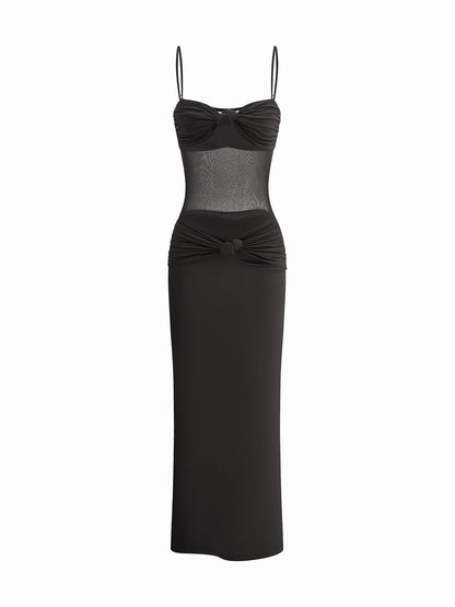 Textured Fit Lace Trim Tie Waist Dress