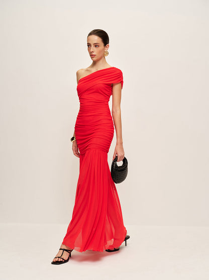 Gathered Asymmetrical Side Slit Dress