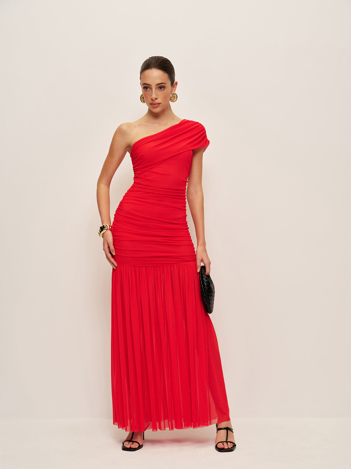 Gathered Asymmetrical Side Slit Dress