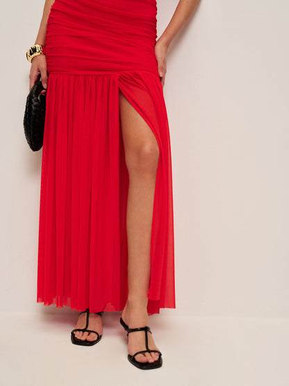 Gathered Asymmetrical Side Slit Dress
