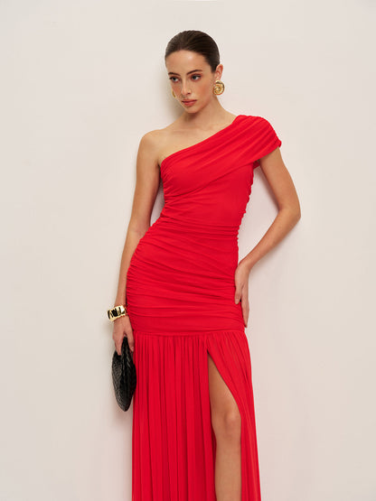 Gathered Asymmetrical Side Slit Dress
