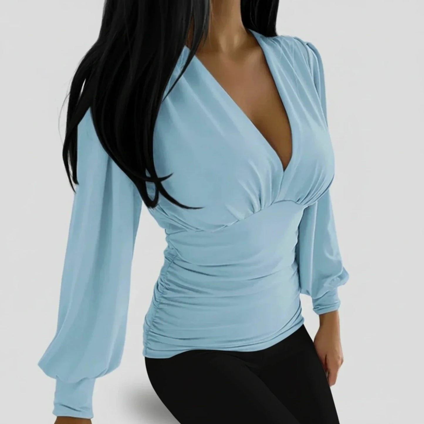 Gathered Sleeve Women's Blouse Top