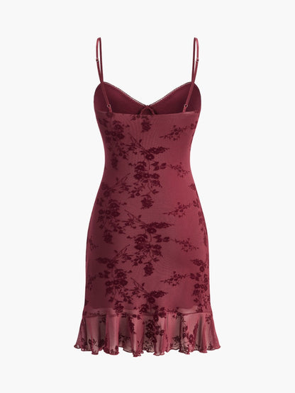 Floral Ruffled Strap Summer Party Dress
