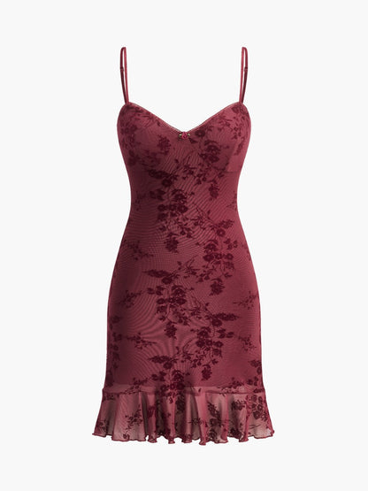 Floral Ruffled Strap Summer Party Dress - Pexav