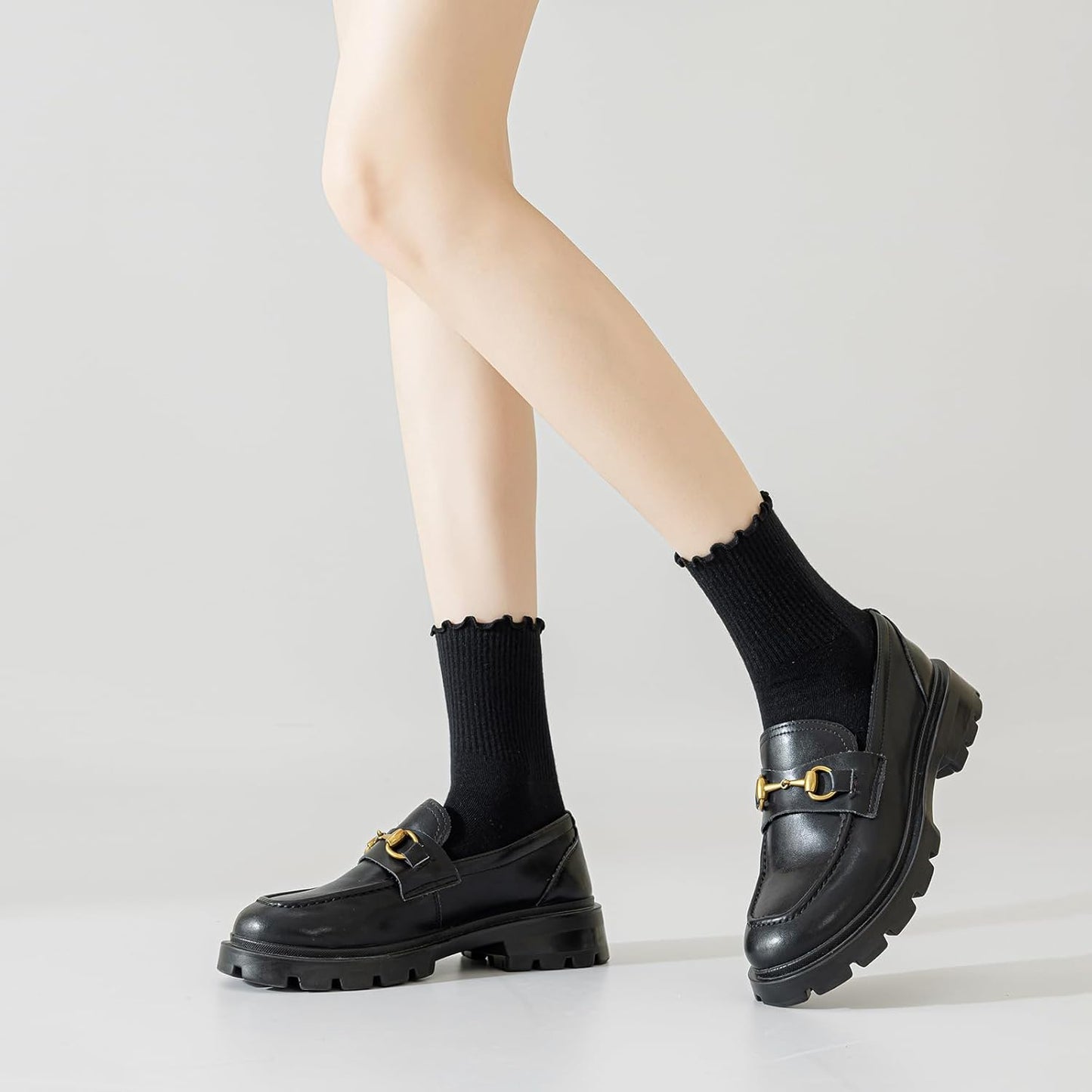 Ruffled Cotton Ankle Socks - Lisa-3 White 3 Black-Nora Luxe