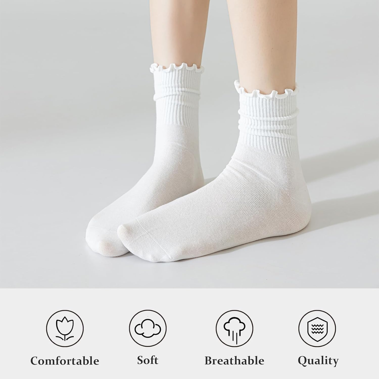 Ruffled Cotton Ankle Socks - Lisa-3 White 3 Black-Nora Luxe