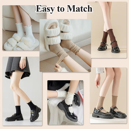 Ruffled Cotton Ankle Socks - Lisa-3 White 3 Black-Nora Luxe