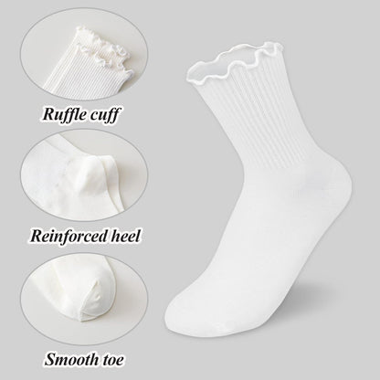Ruffled Cotton Ankle Socks - Lisa-3 White 3 Black-Nora Luxe