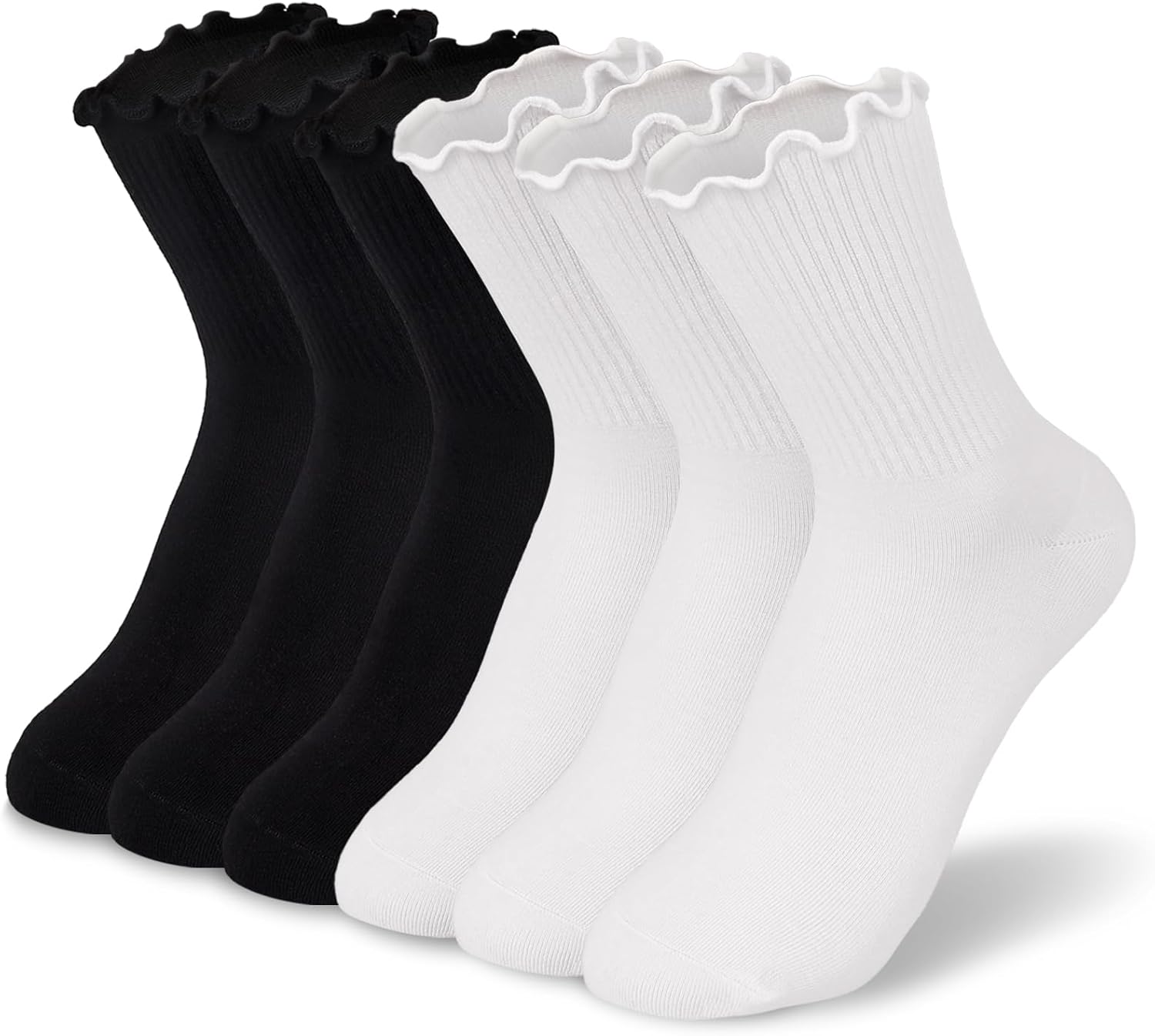Ruffled Cotton Ankle Socks - Lisa-3 White 3 Black-Nora Luxe