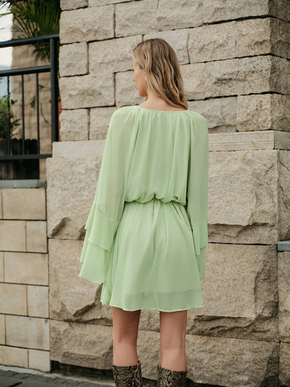 Flowy Ruffle Sleeve Chiffon Dress No Belt