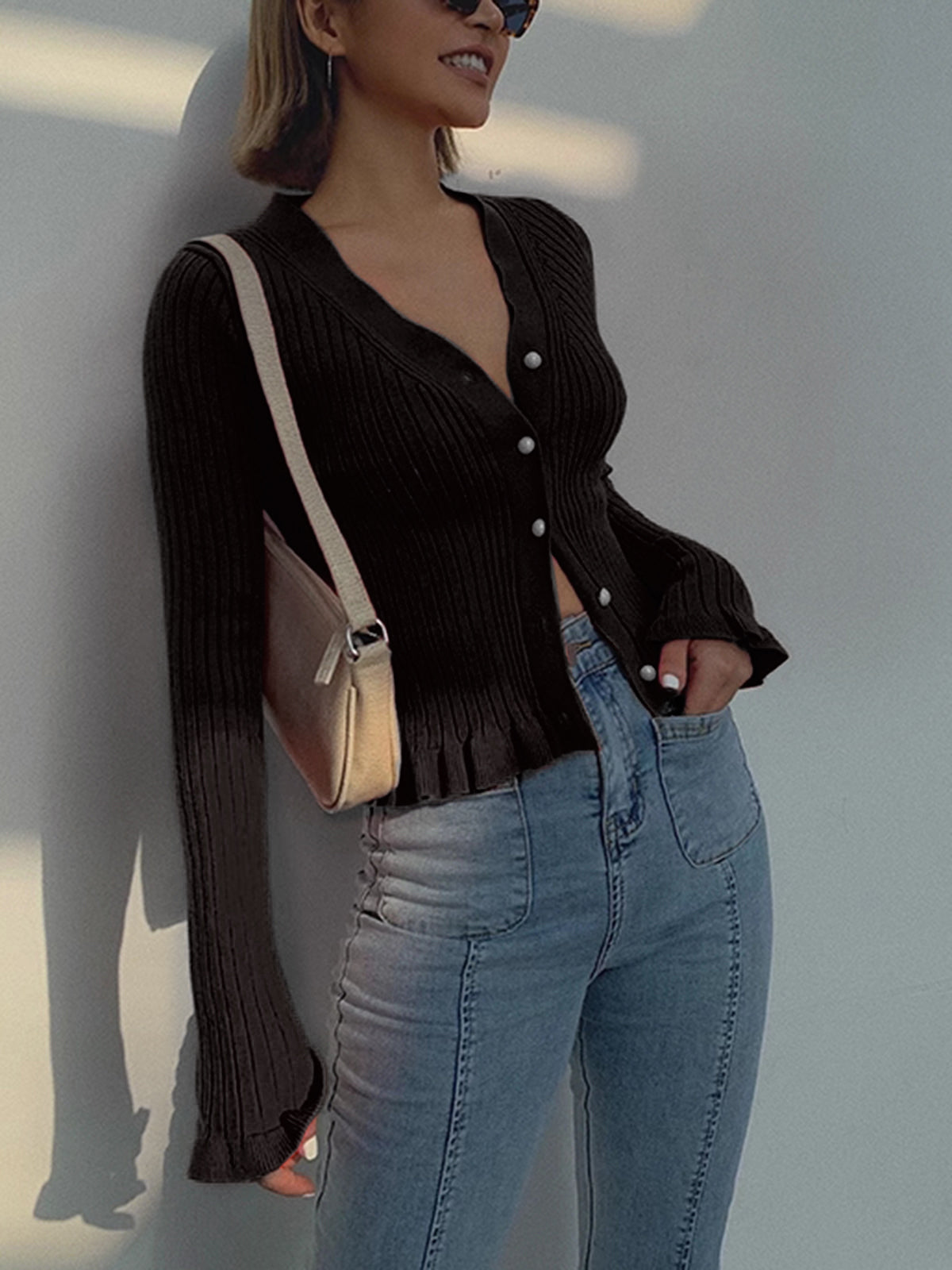 Feminine Lace Front Long Sleeve Cardigan Sweater