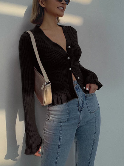 Feminine Lace Front Long Sleeve Cardigan Sweater