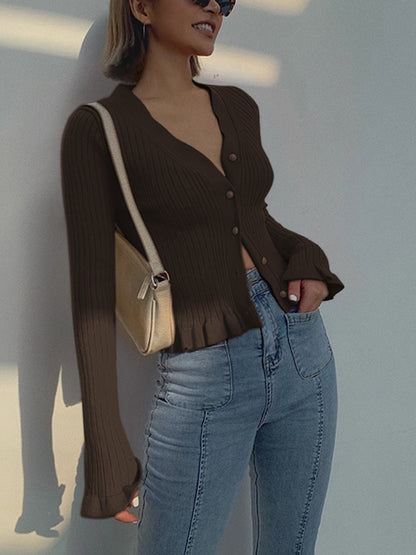 Feminine Lace Front Long Sleeve Cardigan Sweater