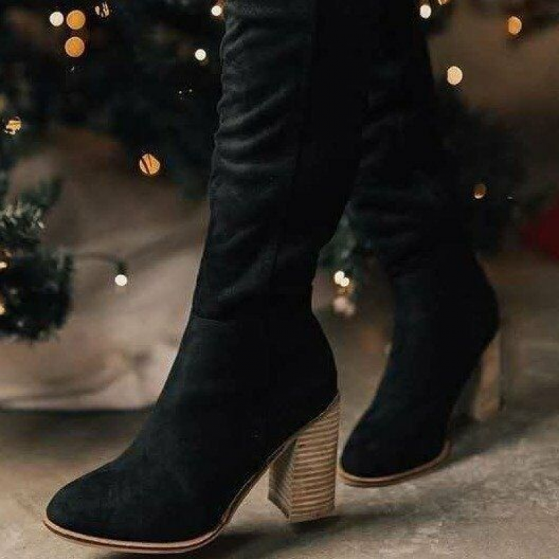 Ladies Tall Suede Boots - Pointed Toe - Low Heel