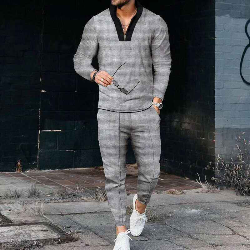 Men's Thermal Quarter Zip Top and Fitted Pants Set