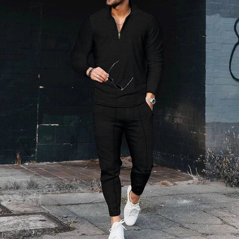 Men's Thermal Quarter Zip Top and Fitted Pants Set