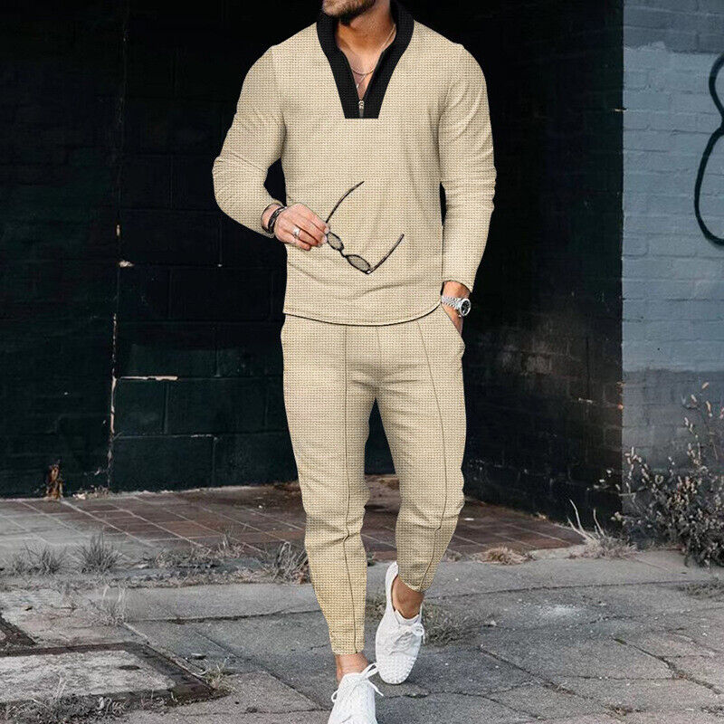 Men's Thermal Quarter Zip Top and Fitted Pants Set - Nocini