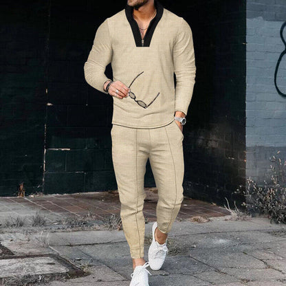 Men's Thermal Quarter Zip Top and Fitted Pants Set - Nocini
