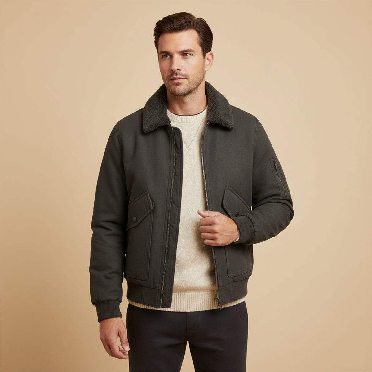 Warm Fleece Lined Mens Bomber Jacket