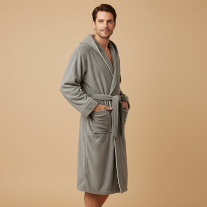 Soft Men's Hooded Plush Bathrobe with Tie Waist