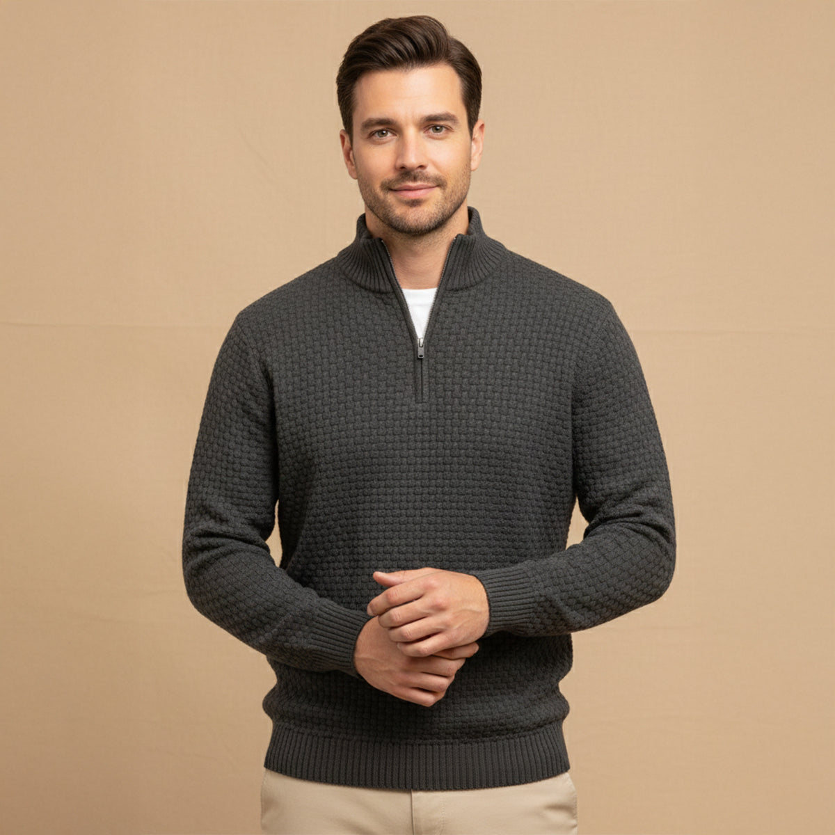 Men's Thick Quarter Zip Cable Knit Sweater