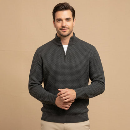Men's Thick Quarter Zip Cable Knit Sweater
