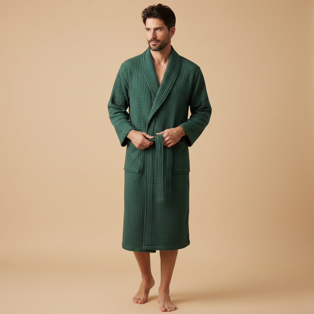 Soft Men's Waffle Weave Bath Robe with Tie