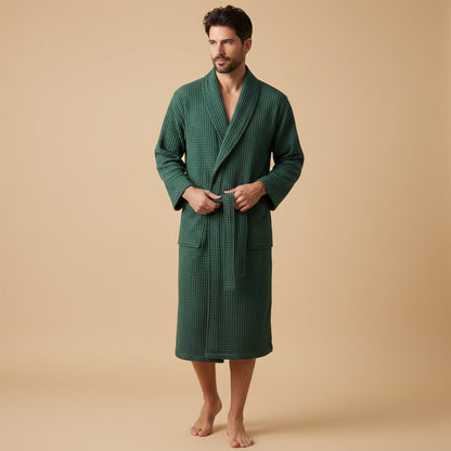 Soft Men's Waffle Weave Bath Robe with Tie
