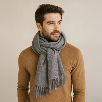 Soft Gray Men's Cashmere Blend Scarf