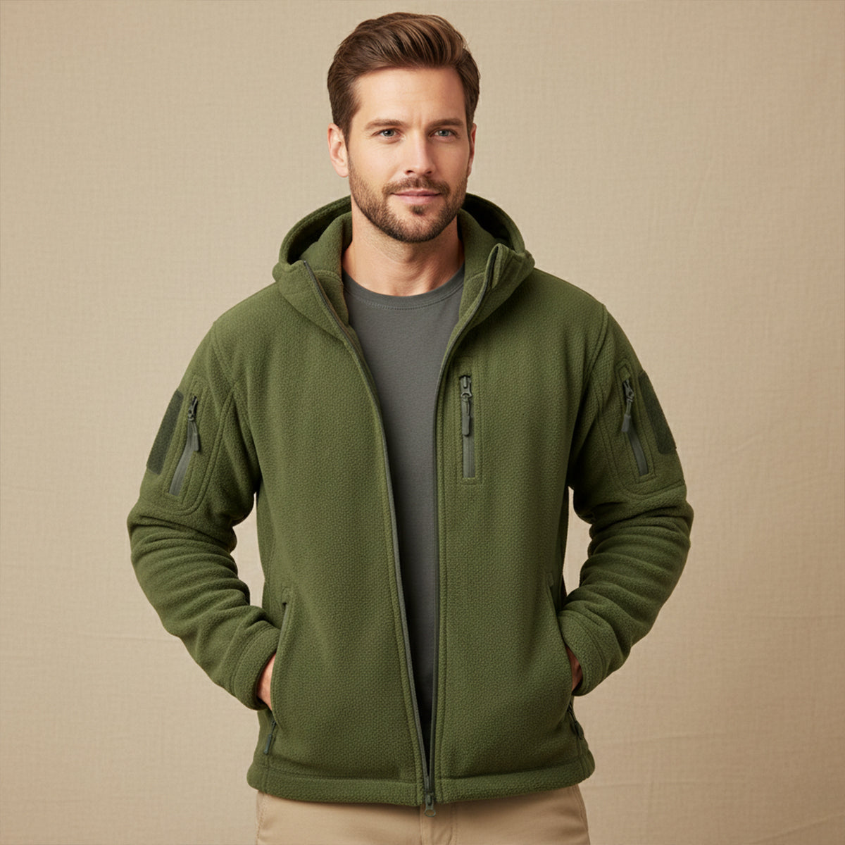 Warm Mens Fleece Hooded Tactical Jacket