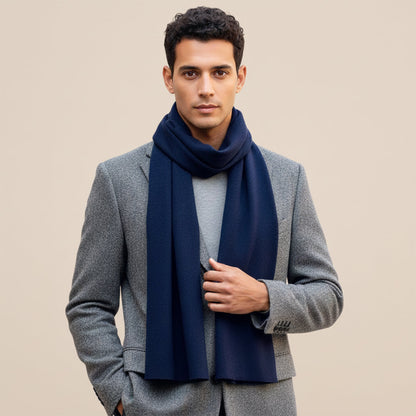 Luxury Men's Navy Blue Wool Scarf