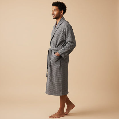 Soft Men's Waffle Weave Bath Robe with Tie