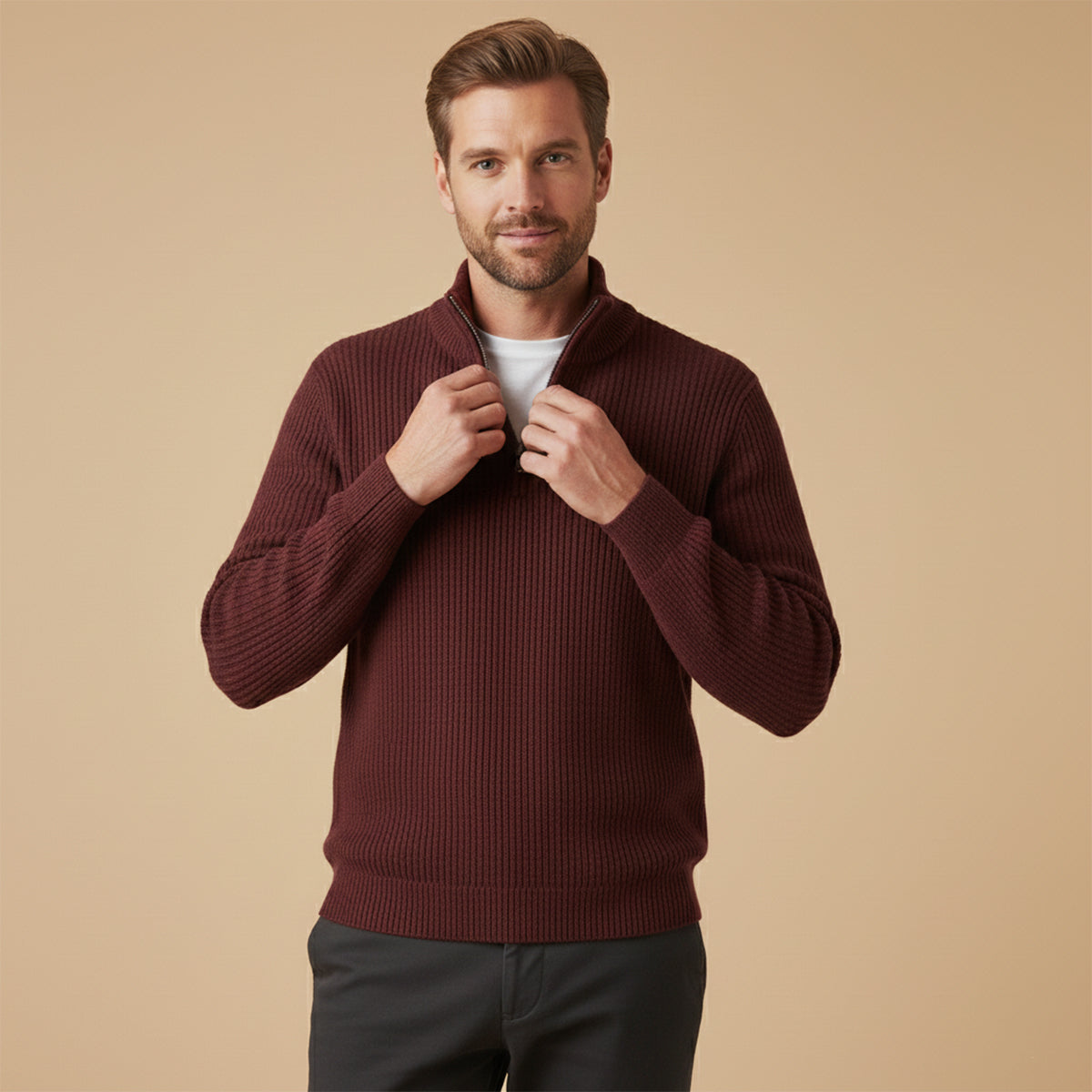 Luxury Men's Warm Cashmere Half Zip Jumper