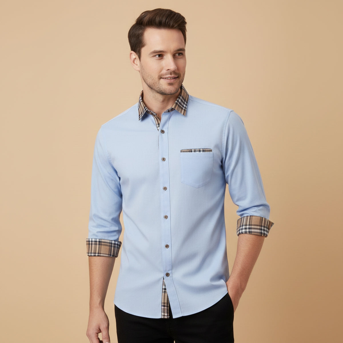 Fashionable Men's Contrast Trim Dress Shirt