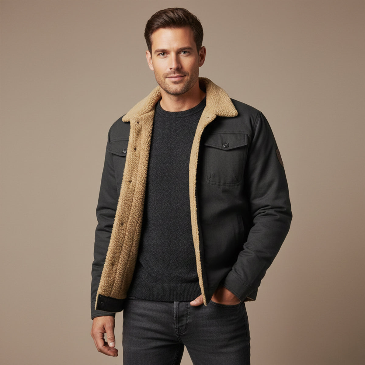 Warm Men's Fleece Lined Padded Bomber Jacket