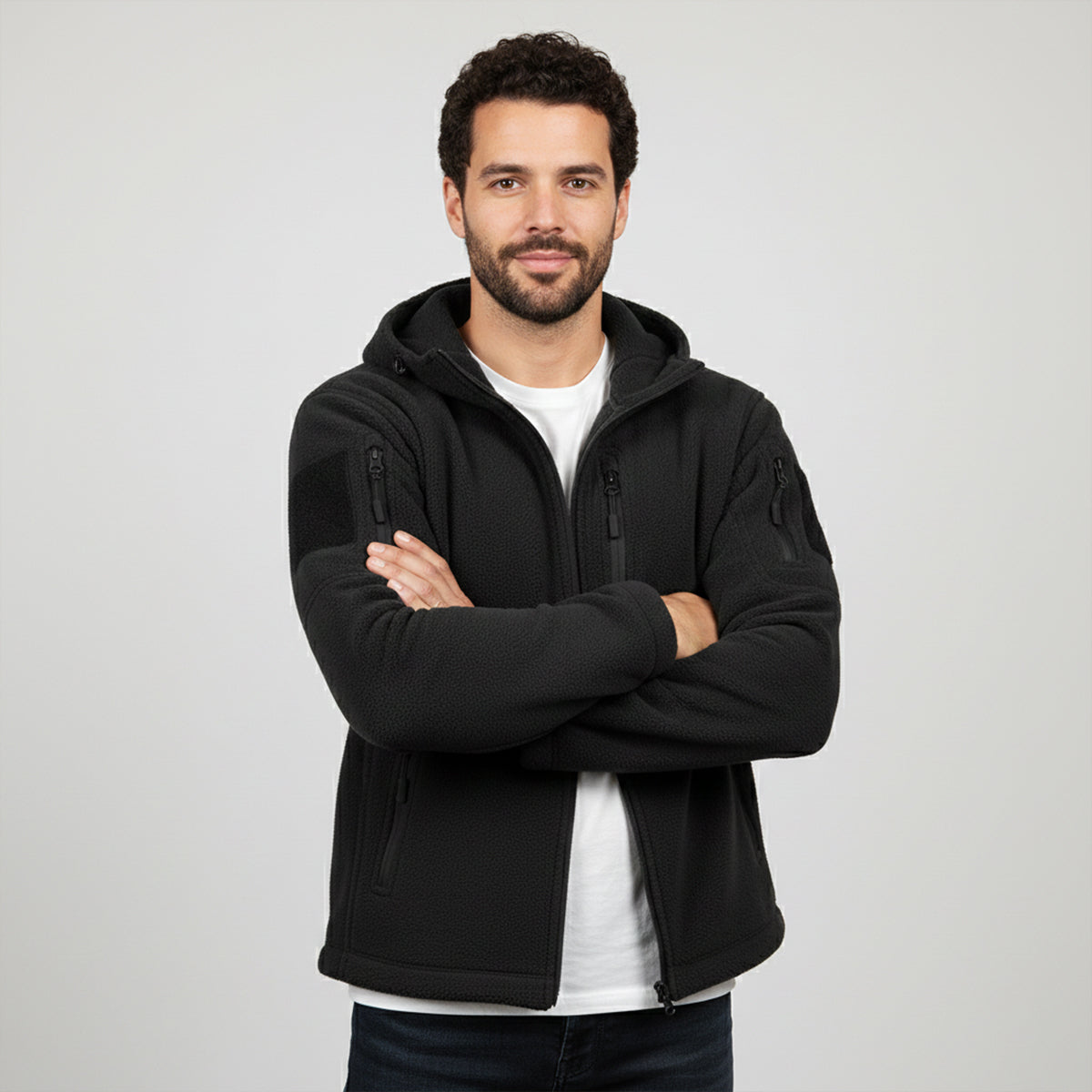 Warm Mens Fleece Hooded Tactical Jacket