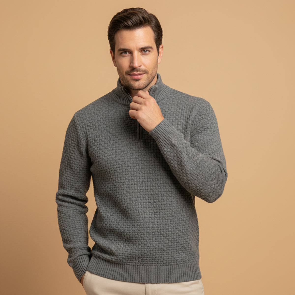 Men's Thick Quarter Zip Cable Knit Sweater