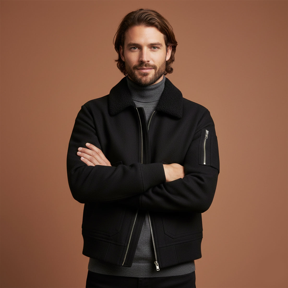 Warm Fleece Lined Mens Bomber Jacket