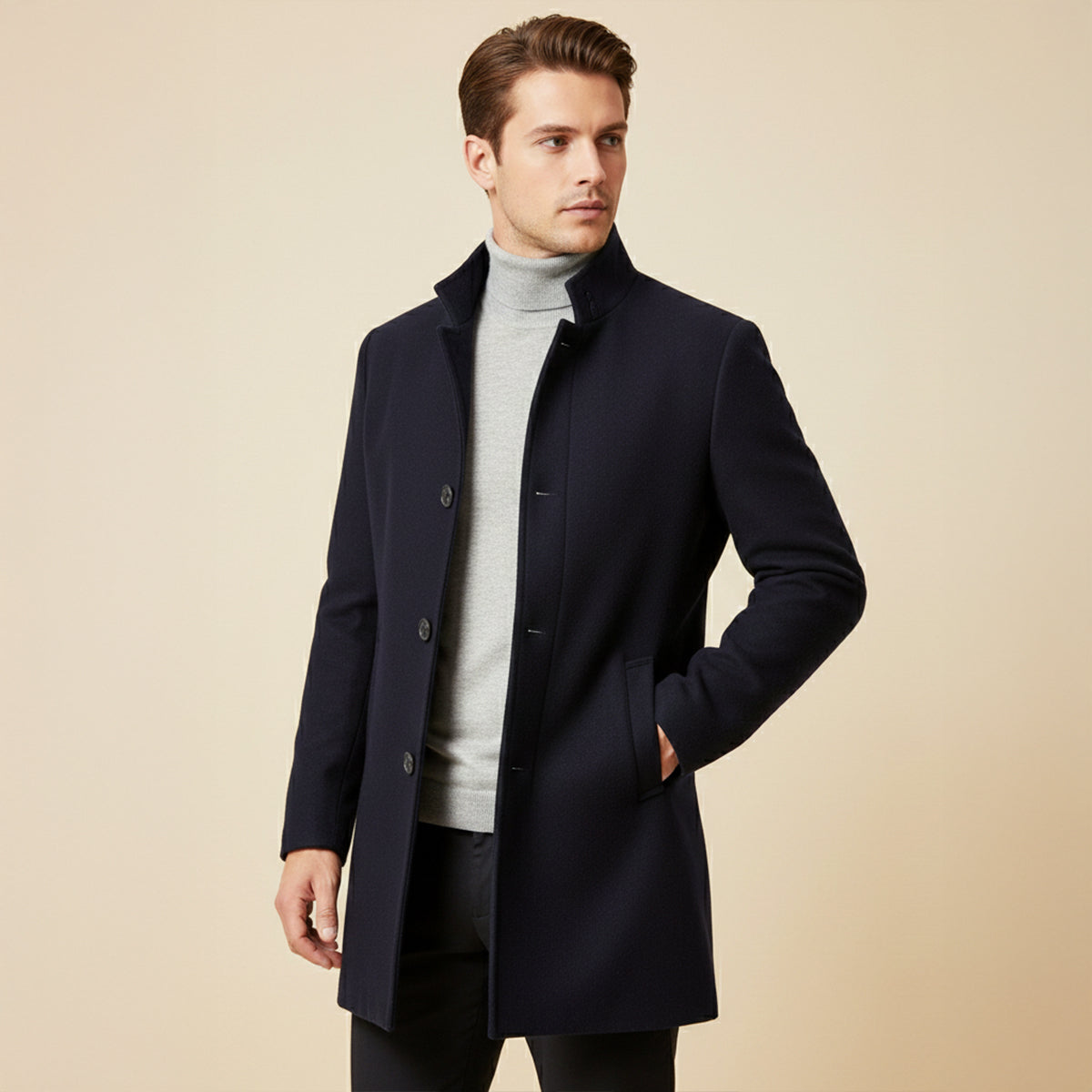 Classic Men's Wool Blend Winter Coat