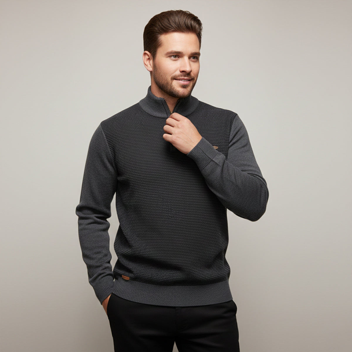Warm Men's Half Zip Winter Knit Sweater