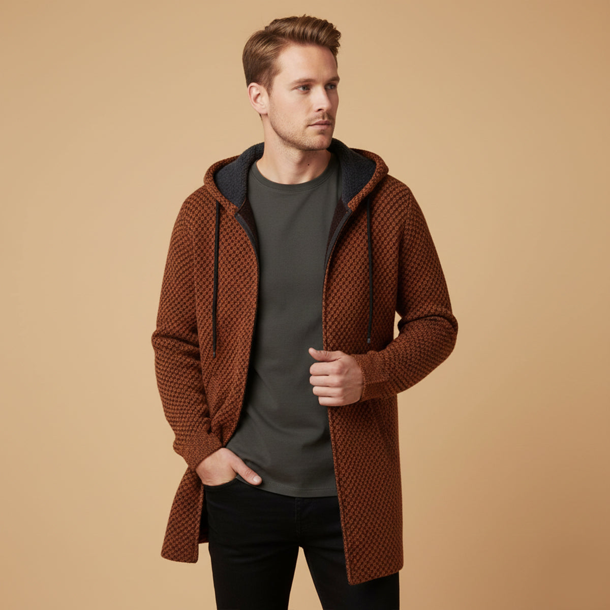 Cozy Oversized Men's Knit Hoodie Jacket
